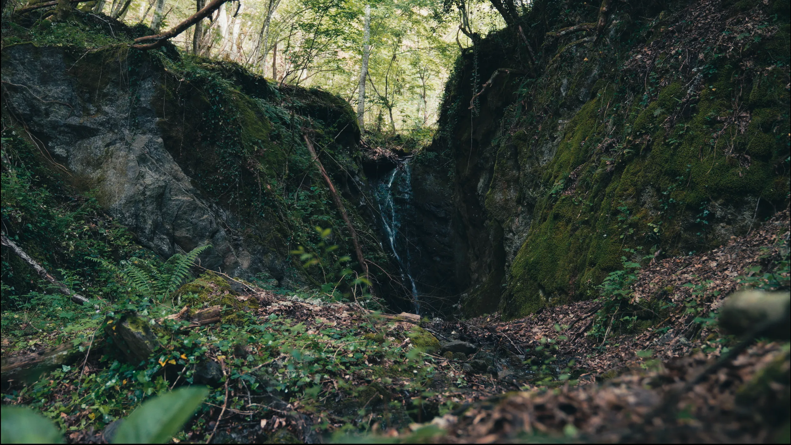 Mountain trail and waterfall in the forest of Sochos